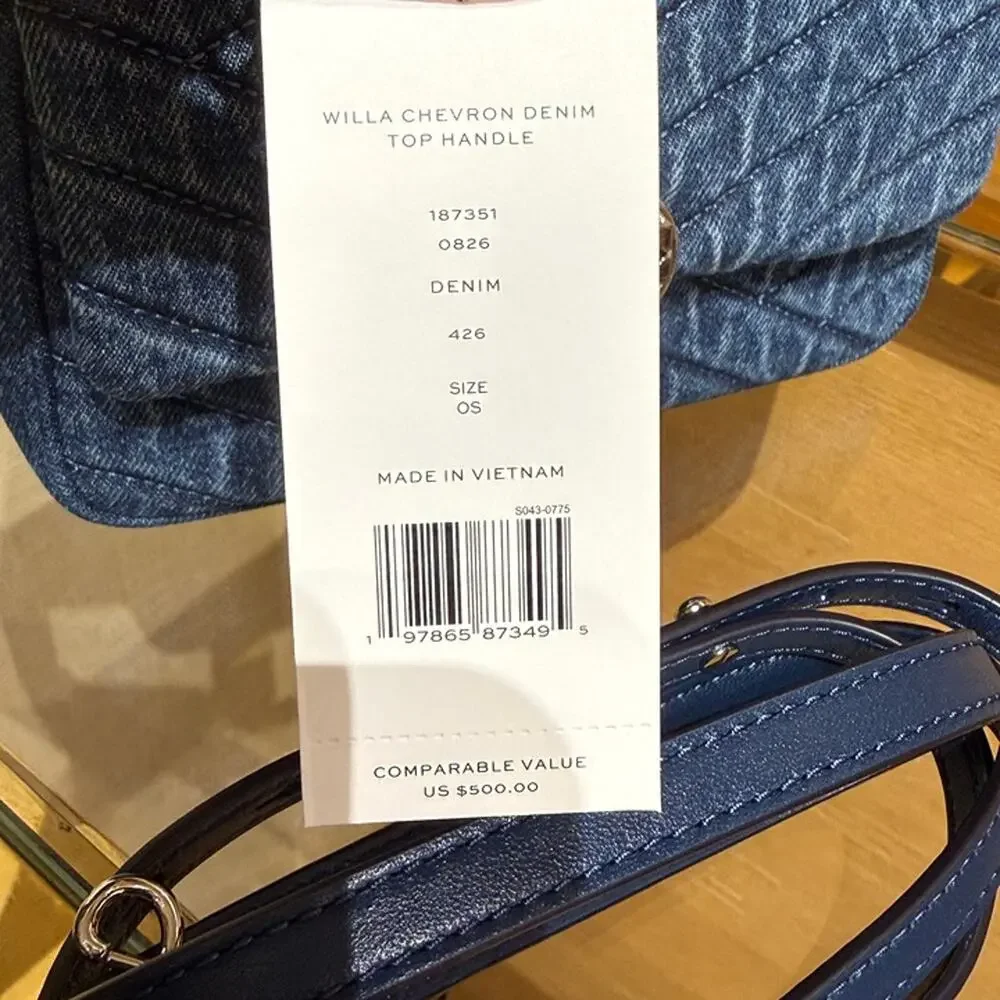 NEW‼️Tory Burch Willa Chevron Denim Top Handle 187351 $500